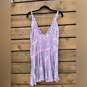 NWOT Free people intimately Floral lace trim Slip dress, asymmetric hem. Sz XS